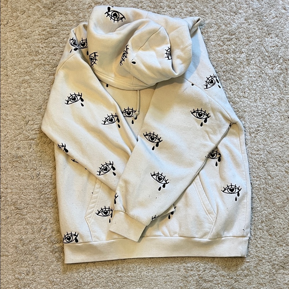 Forever 21 Cream Hoodie with Eye Pattern